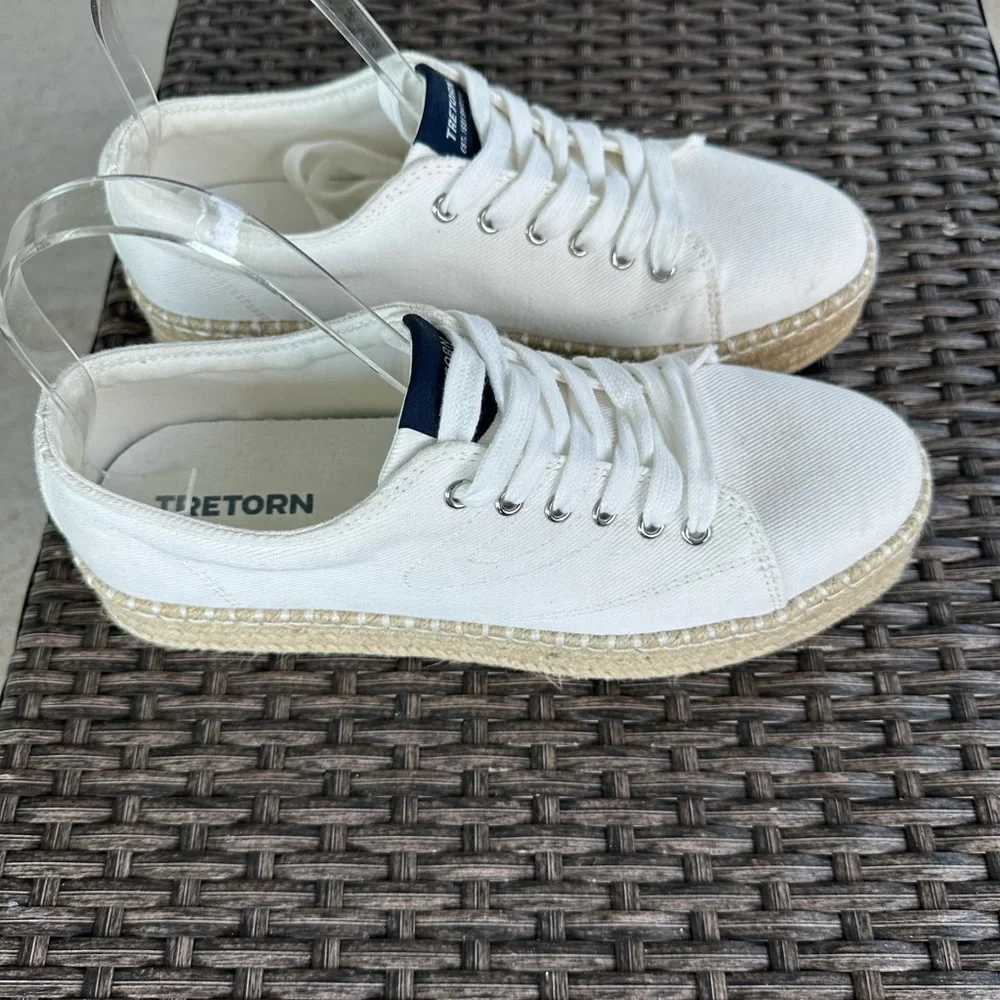Tretorn White Canvas Espadrille Lace-Up Sneakers